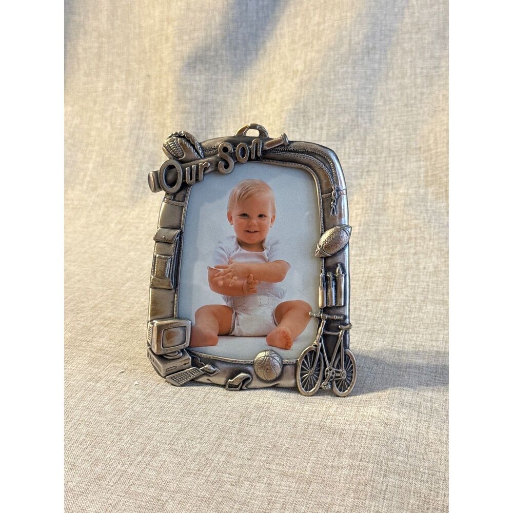 Our Son Pewter Metal Photo Frame Baby Boy Sentimental Keepsake 6 inches Tall